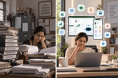 Modern school administrators using connected technology